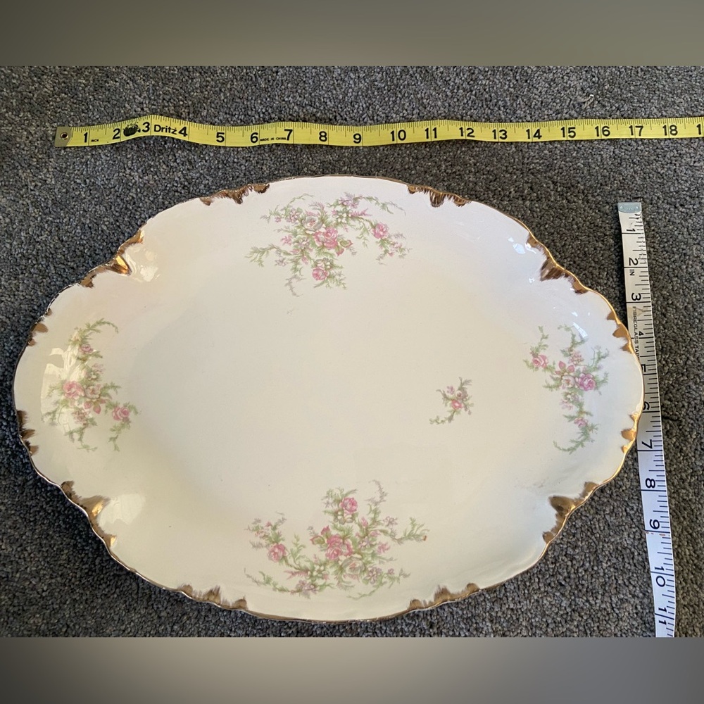 Vintage Floral Porcelain Platter with Gold Trim